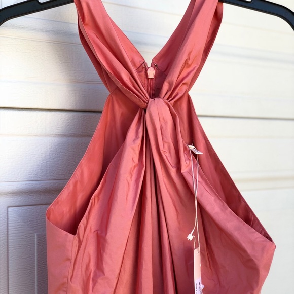 Rebecca Taylor Knot Neck Taffeta Dress coral color - Picture 7 of 8